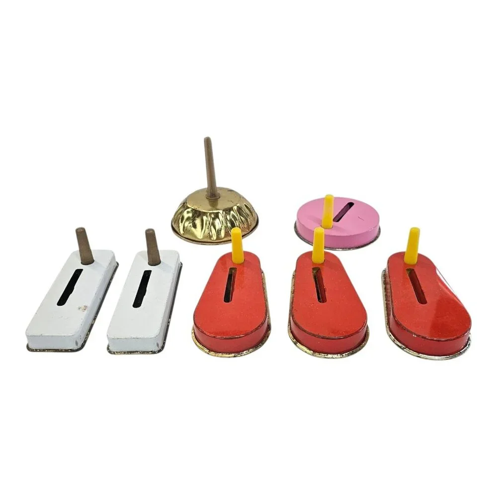 Spinner Hand Crank Noise Makers Clapper Tin Metal Vintage Party Favors Lot Of 7